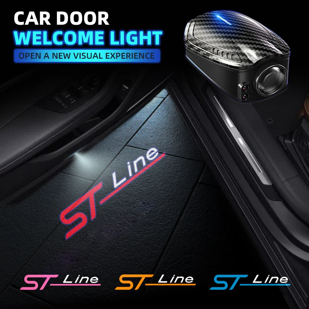 2pcs USB Rechargeable ST Line Logo Car Door HD LED Lamps Projector Courtesy Welcome Lights For Ford Mondeo Kuga Focus Fiesta