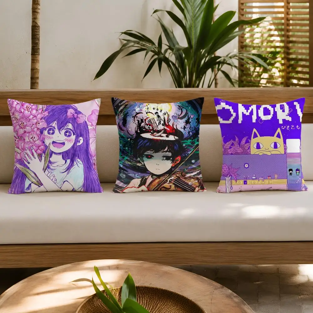 O-Omori Video Game Anime Cushion Cover Wrinkle-Resistant Short Plush Cushion Covers Breathable Machine-Washable