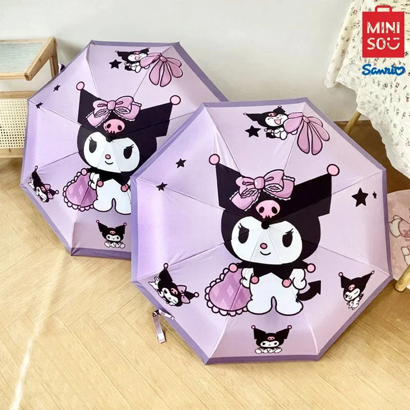 MINISO Sanrio Automatic Umbrella Kuromi Umbrella Sun Girl Sun Protection UV Student Cute Folding Umbrella  for Sunny Rainy Days