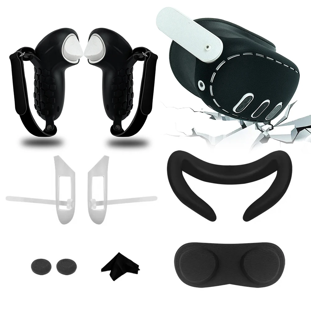 10 in 1 Silicone Cover Case Set VR Shell Cover Controller Grip Cover Lens Cover Face Cover for Meta Quest 3 VR Headset