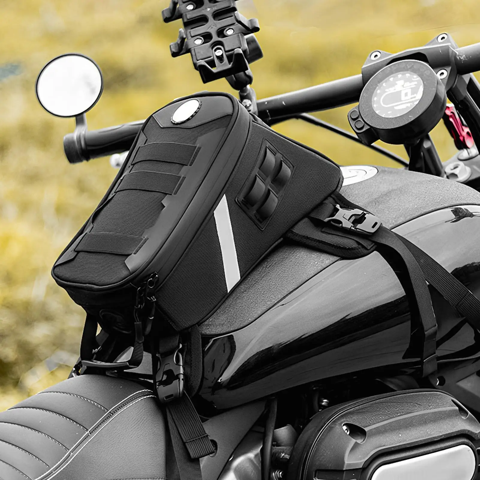 

Motorcycle tank Bag 5L Anti-Slip Reflective Organizer with Elastic Strap Motorcycle Accessories Bag for Bike Travel Mens Women