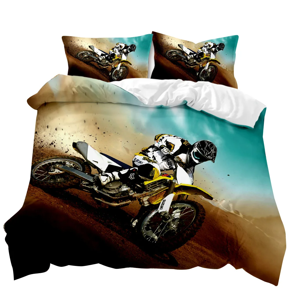 

Motorbike Duvet Cover Motocross Rider Teens Racing Motorcycle Dirt Bike Motorbike Vehicles Extreme Sports Quilt Cover