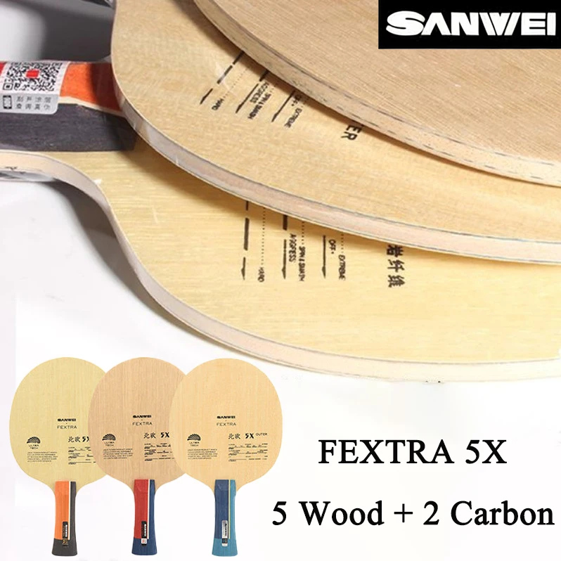 SANWEI FEXTRA 5X Table Tennis Blade 5 Wood 2 Inner Outer Carbon Professional Ping Pong Paddle Blue/Yellow Arylate Carbon Basalt
