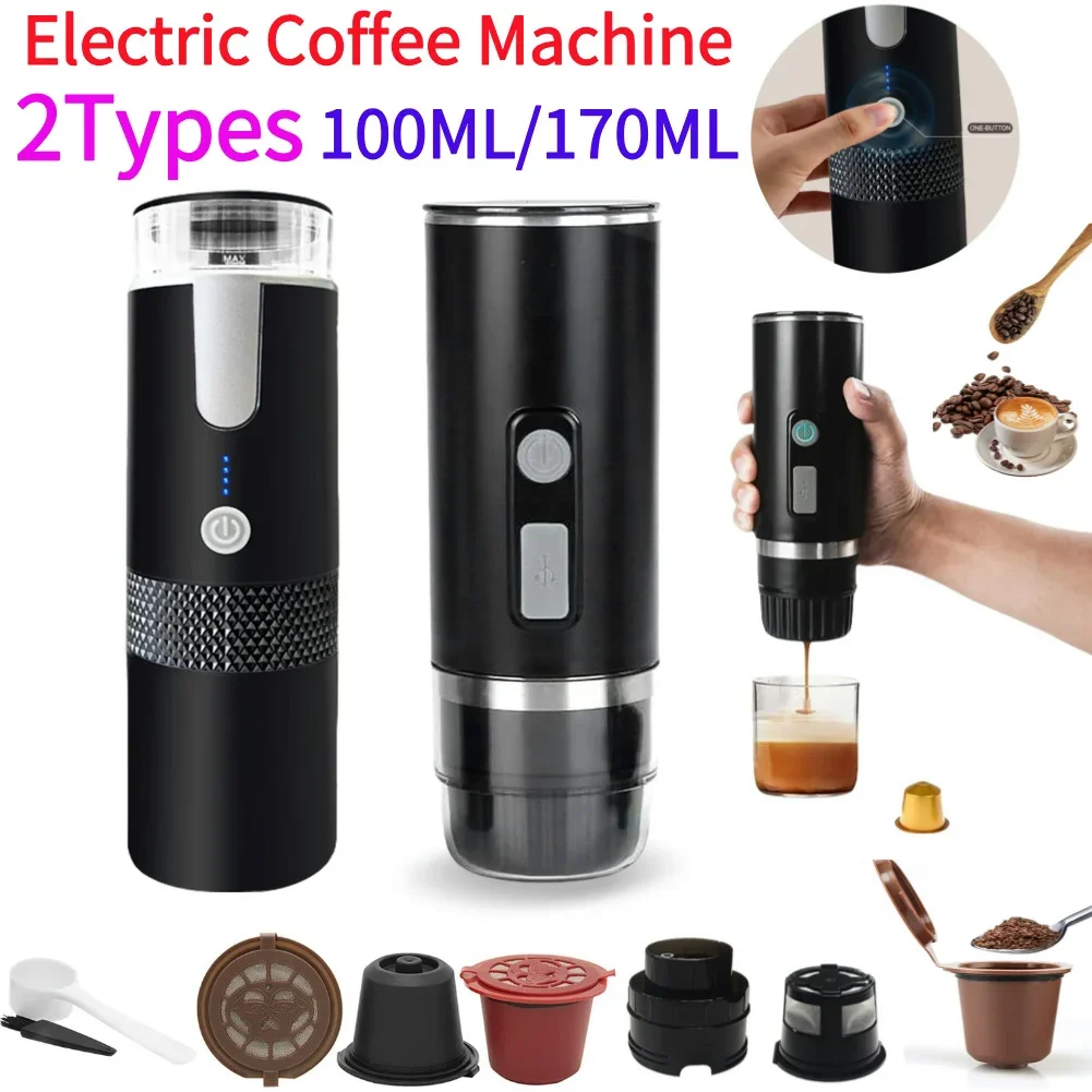 Cafetera eléctrica de 170ML, cafetera molida portátil inalámbrica Compatible con cápsulas y café molido para acampar, viajar y hacer senderismo