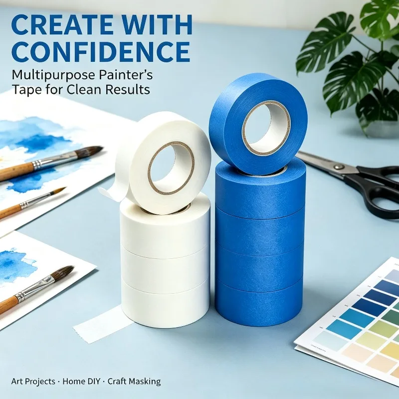 5 Rolls Professional Multi-for Surface Painter's Tape, Blue & White Masking Tape for Walls, Clean Removal No Residue, Home DIY