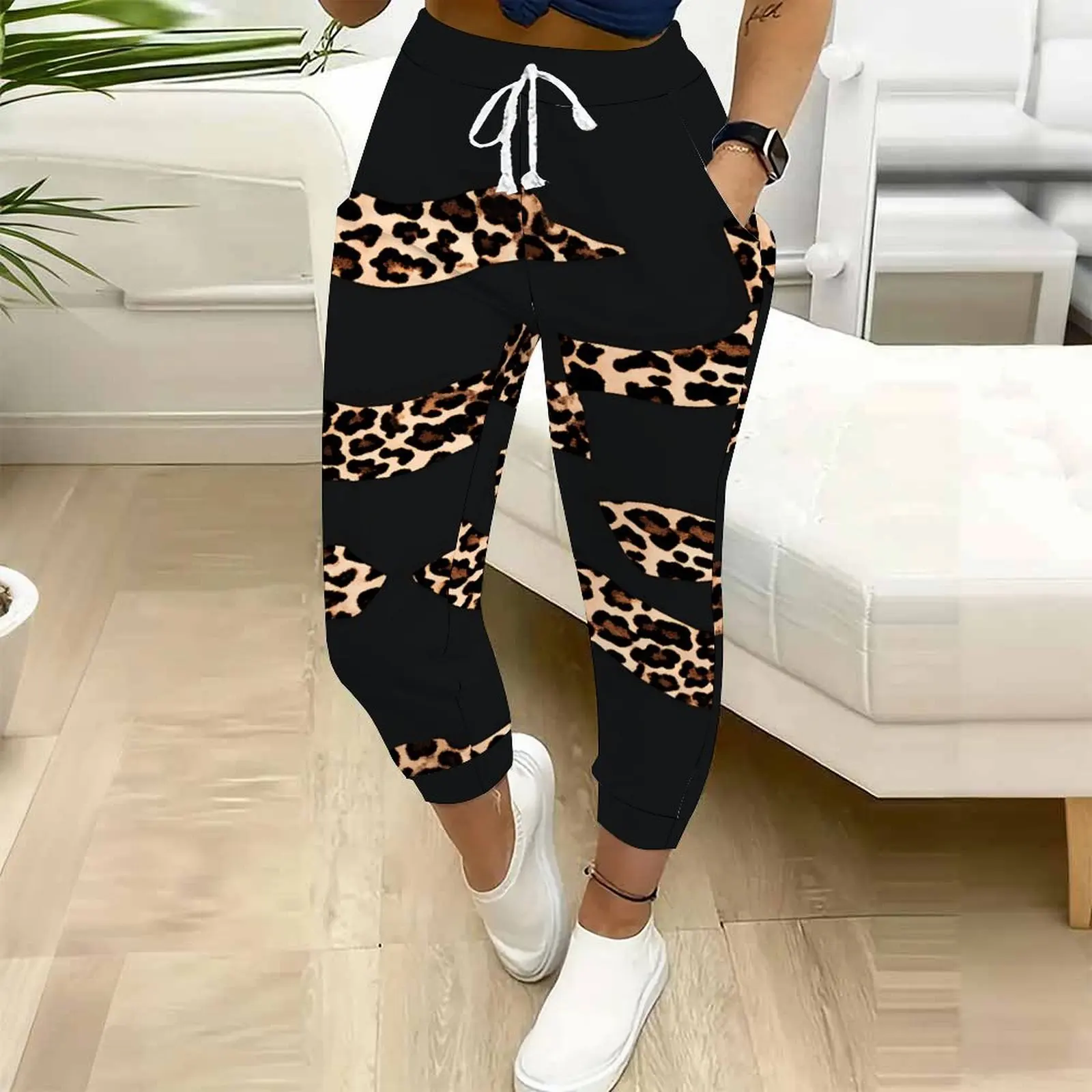 Leopard Print Drawstring Pocket Pants Classic Women's Casual Jogger Pants Everyday Casual Wear Women's Casual