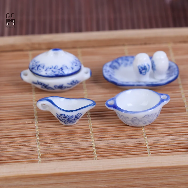 15Pcs Set Dollhouse Mini Ceramics Tableware Bowl Food Dishes Plates Kitchen Toy