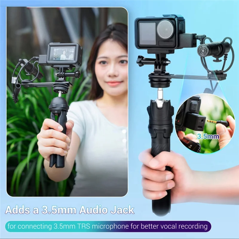 Adaptor Audio 3.5Mm dengan Port Pengisi Daya Tipe C Kamera Fordji OSMO Action 4/5 Pro Mendukung Input Mikrofon Eksternal