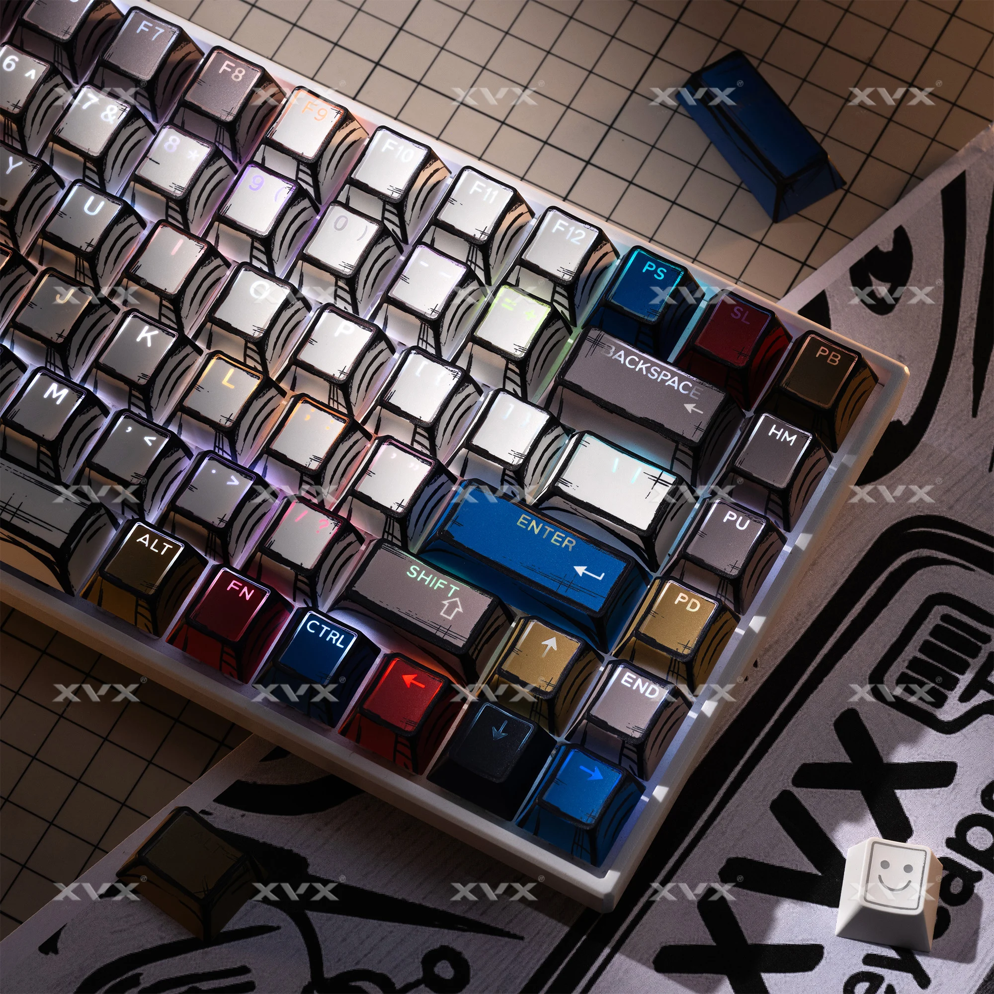 XVX Comic PRISM Shine-Through Double Shot Cherry Profile PBT Keycap Set 142-key, bardziej odpowiedni dla klawiatur LED z podświetleniem od góry.