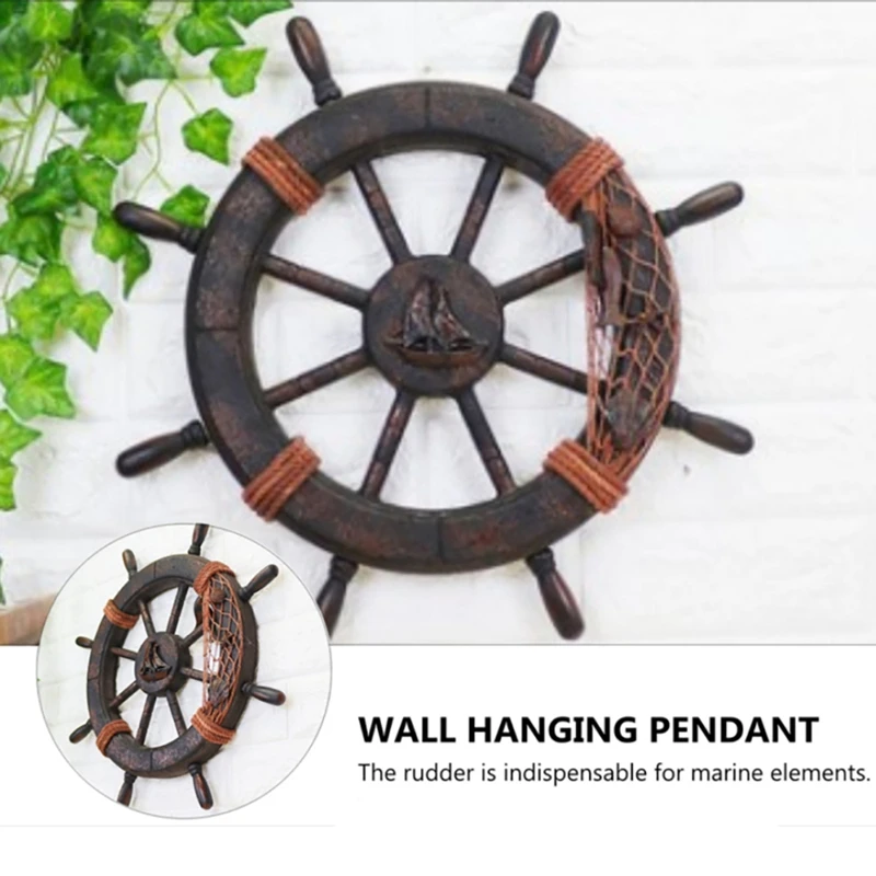 Mediterranean Style Nautical Wooden Boat Ship Wheel Wooden Rudder Model Rudder Wooden Retro Ship Wheel Wall Decoration