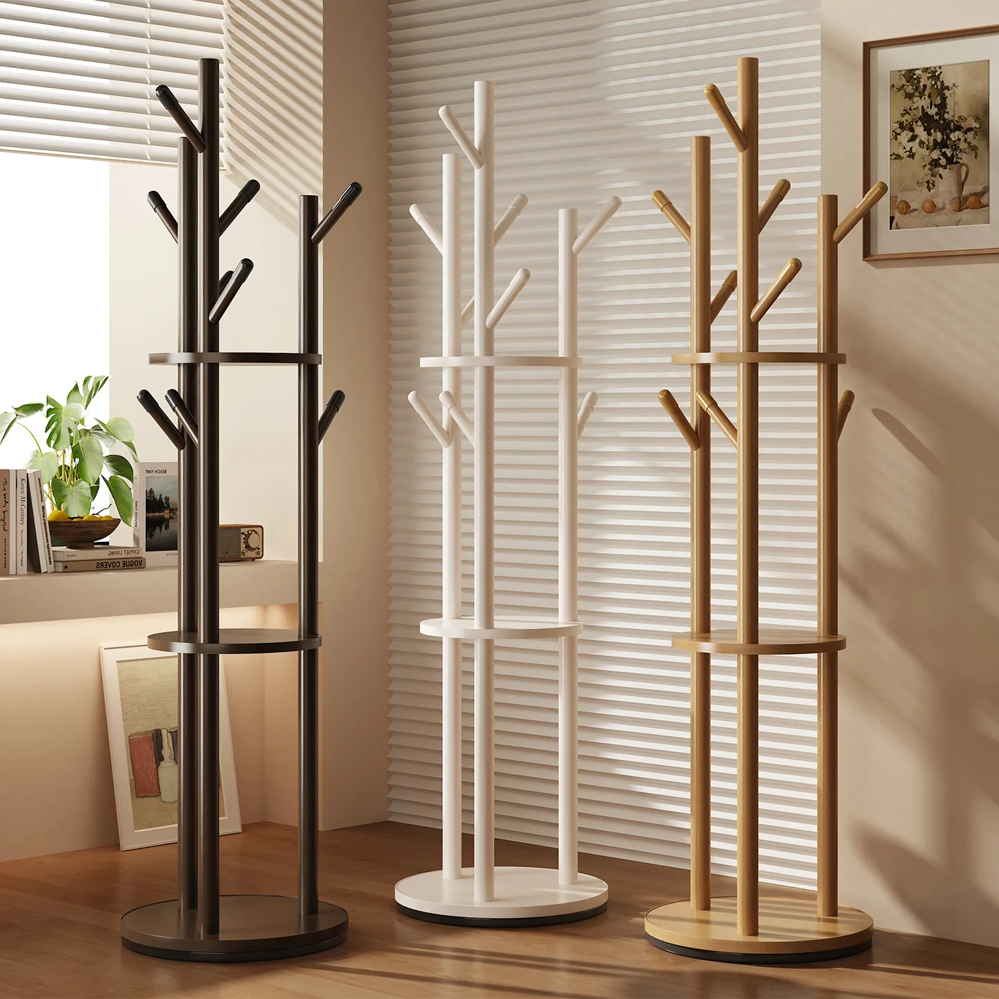Solid wood coat rack floor-to-ceiling bedroom hanger clothing storage rack living room door home