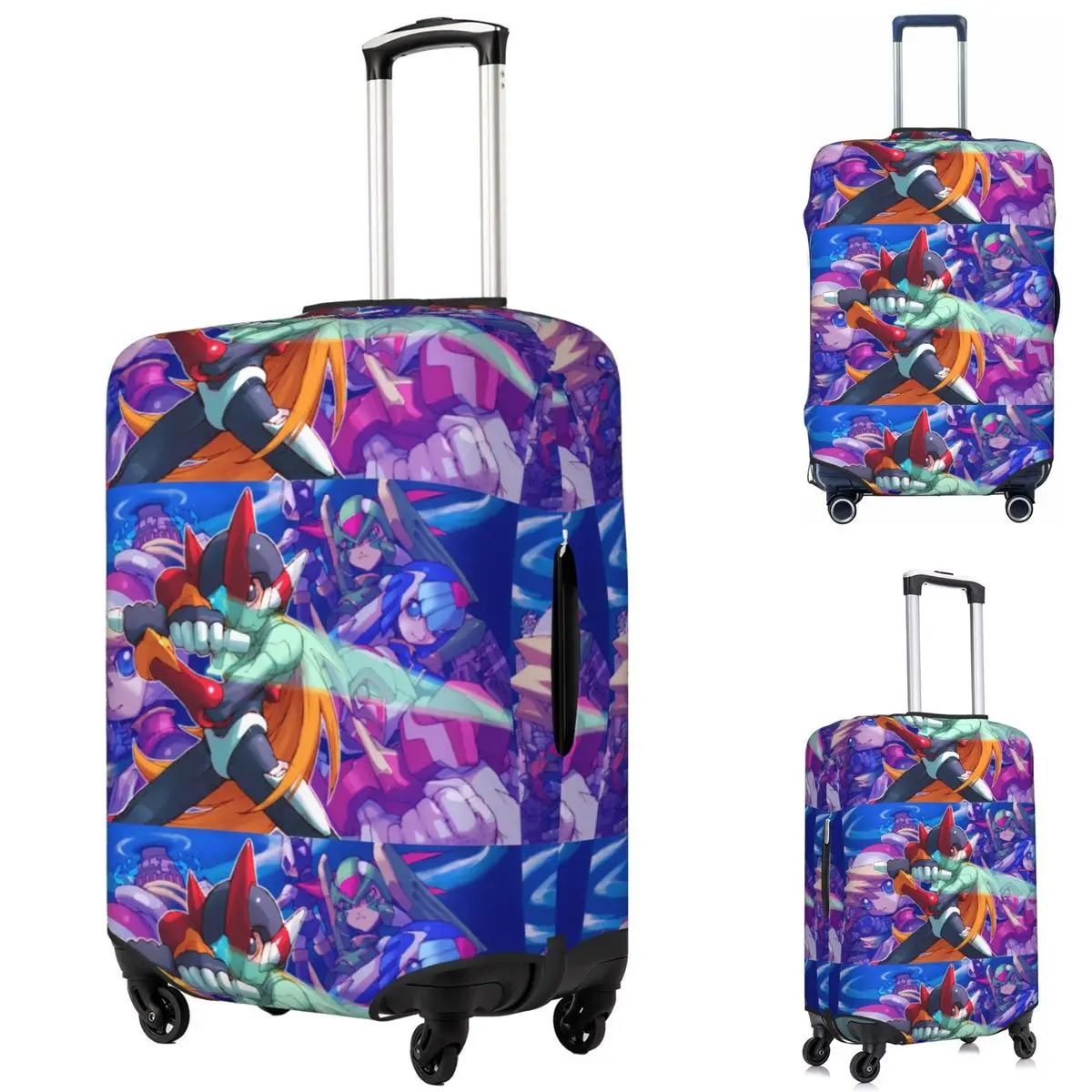 

Megaman Video Game Mega Man Suitcase Cover Protection Elastic Travel Luggage Protector Covers for 18-32 Inch