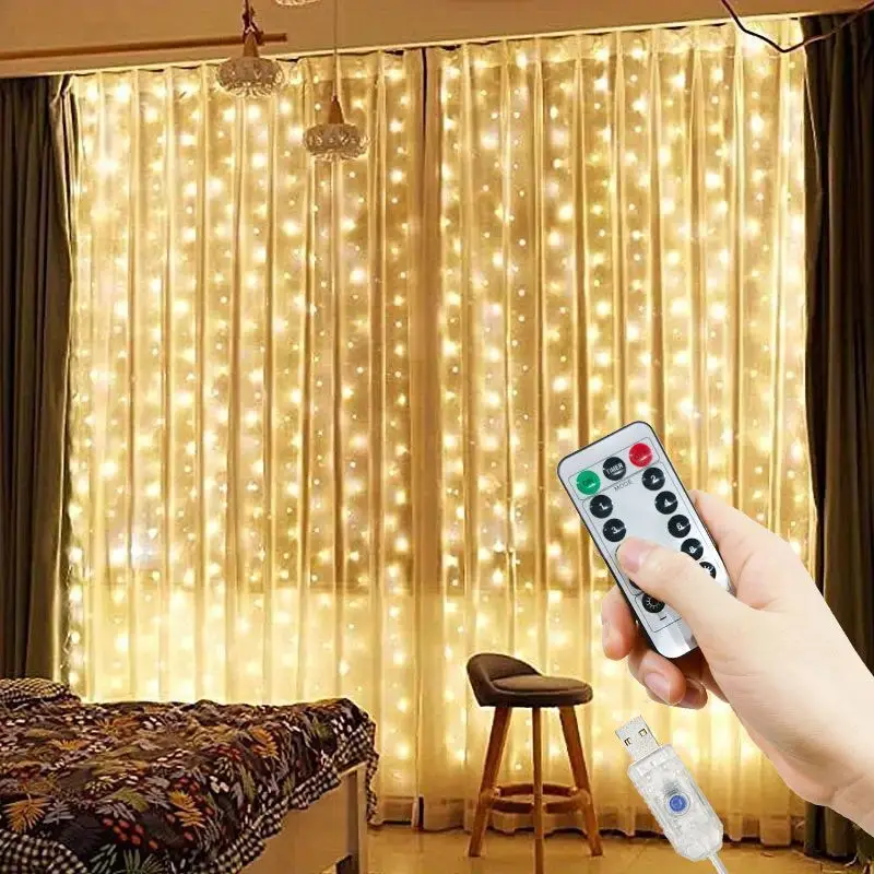 Christmas Light USB Curtain String Light Holiday Decor 3M 4M 6M Fairy Light 8 Mode LED Garland Wedding Party Birthday Decoration