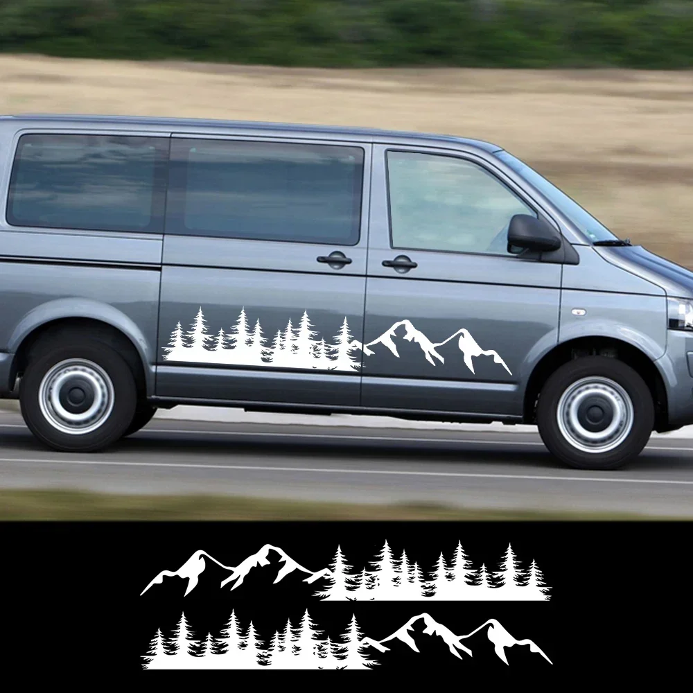 

2PC Auto Tree Mountain Decal Forest Car Door Side Stickers Decoration For Volkswagen VW Multivan TRANSPORTER T5 T6 Toyota Elfa