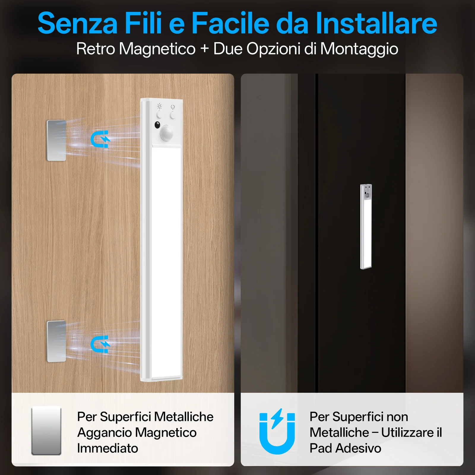Immagine 9: PZSUNLY Luce LED Wireless Sottopensile, Lampada Notturna Dimmerabile con Sensore di Movimento Ricaricabile Type-C per Cucina, Armadio, Comodino, Scale, Illuminazione Interna, Regalo
