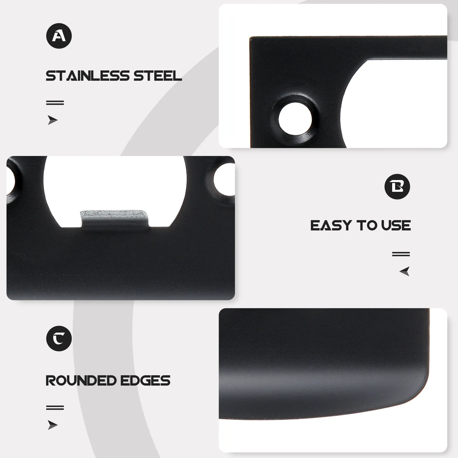 4pcs Strike Plate Stainless Steel Heavy Duty Lock Latch Guide D-Type Black Metal Bracket For Alignment Stability Front Door