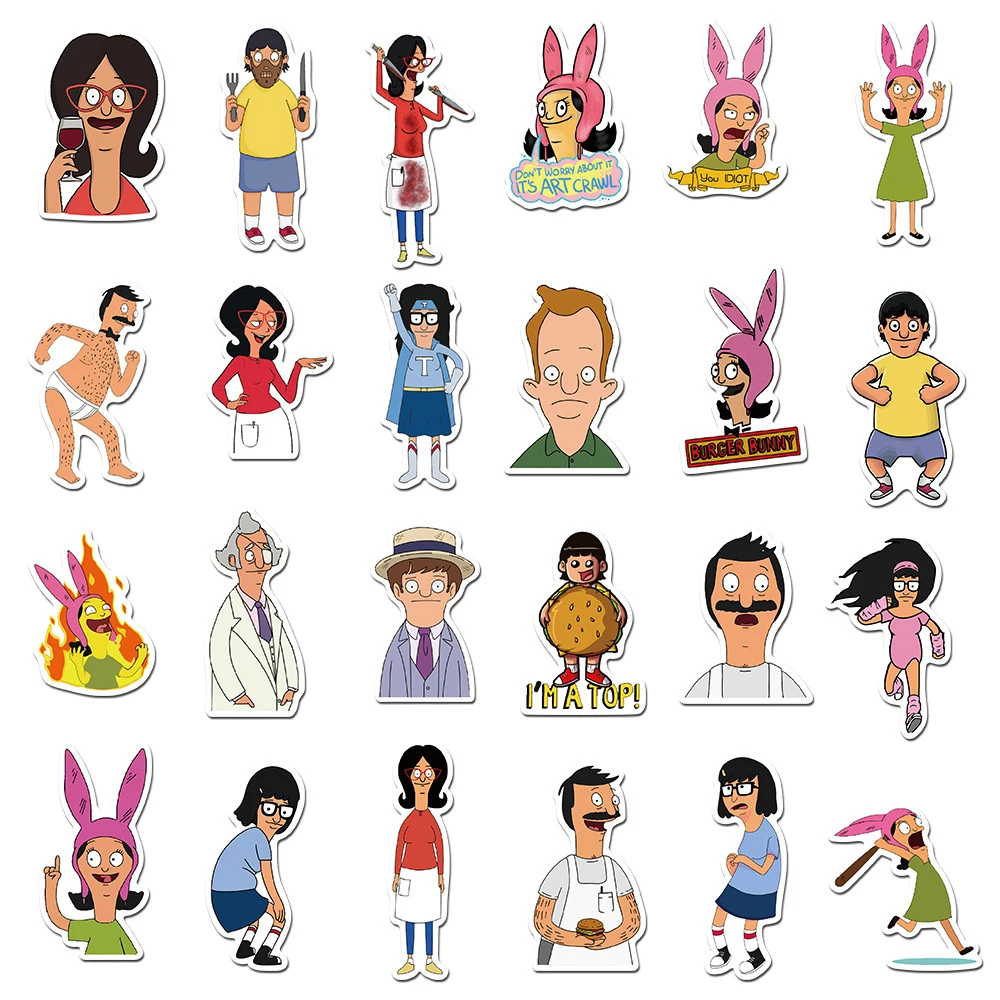 10/30/50pcs Cartoon Bobs Burgers Anime Stickers Decals DIY Laptop Phone Skateboard Notebook Suitcase Car Waterproof Sticker Toys