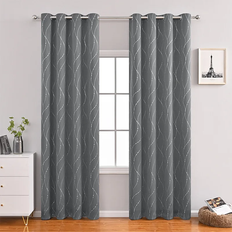 Curtain Blackout for Bedroom Window Curtains Silver Wave Printed Modern Style Blinds Thermal Living Room Decoration 84 Inches
