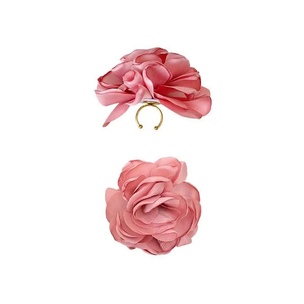 Jewelry Accessories Jisoo Flower Ring Korean Style Shake Flower Prop Cloth Flower Rings Opening Adjustable Pink