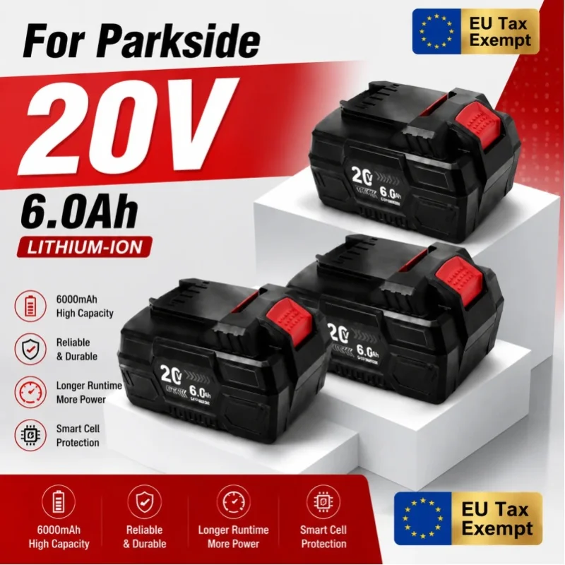6,0Ah Hochleistungs-20V-Li-Ionen-Akku für Parkside Akkuschrauber, Passend für Alle Modelle PAP B1 B3 A3 PAP208 A1 Elektrowerkzeug-Akku