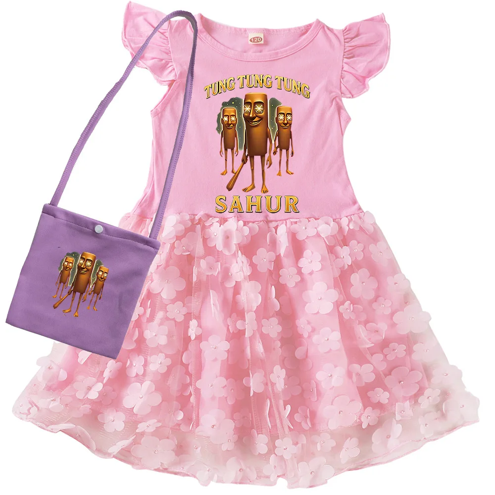 

Tung Tung Tung Sahur Dress for Kids Lace Casual Dresses for Baby Girls Super Clothes for Children Wedding Party Summer