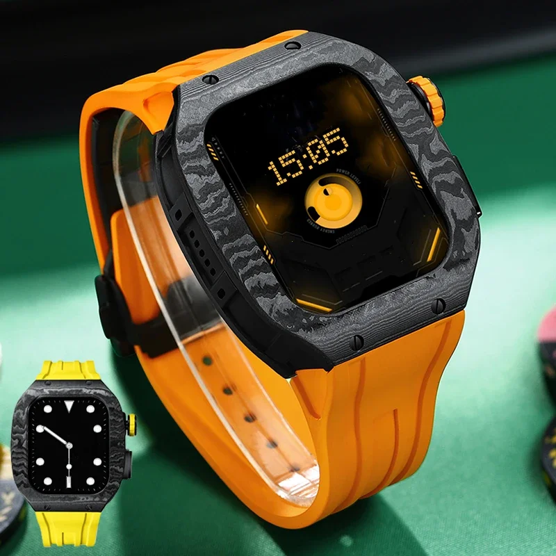 Luxury Carbon Fiber Modification Kit for Apple Watch Case 6 5 4 Se 44mm Protective Retrofit for IWatch9 8 7 45mm Mod Accessories
