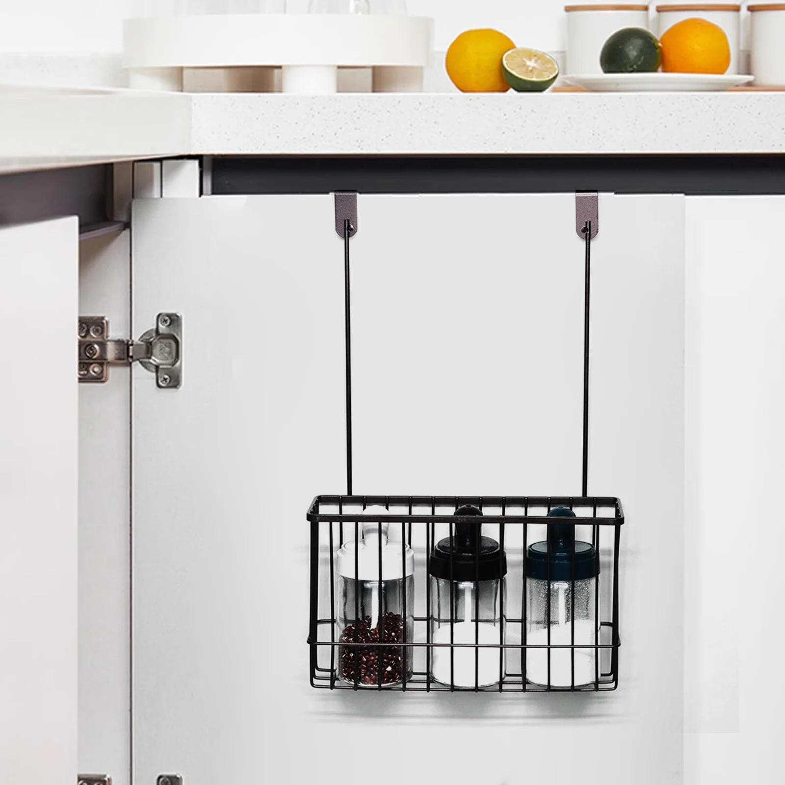 

Over Cabinet Door Organizer Carbon Steel Hanging Basket Kitchen Storage Rack Space Saver Cutting Board Bakeware Holder