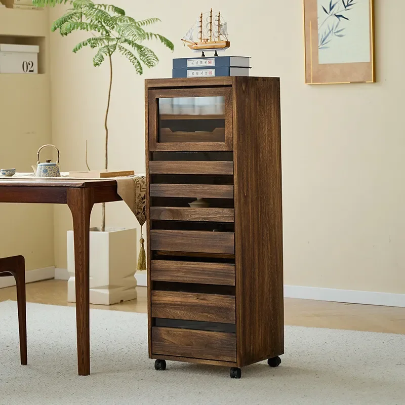 Solid Wood Bogu Rack American Style Single Door Display Cabinet Tea Set Storage Black Walnut Medieval Wenplay Shelf Dental