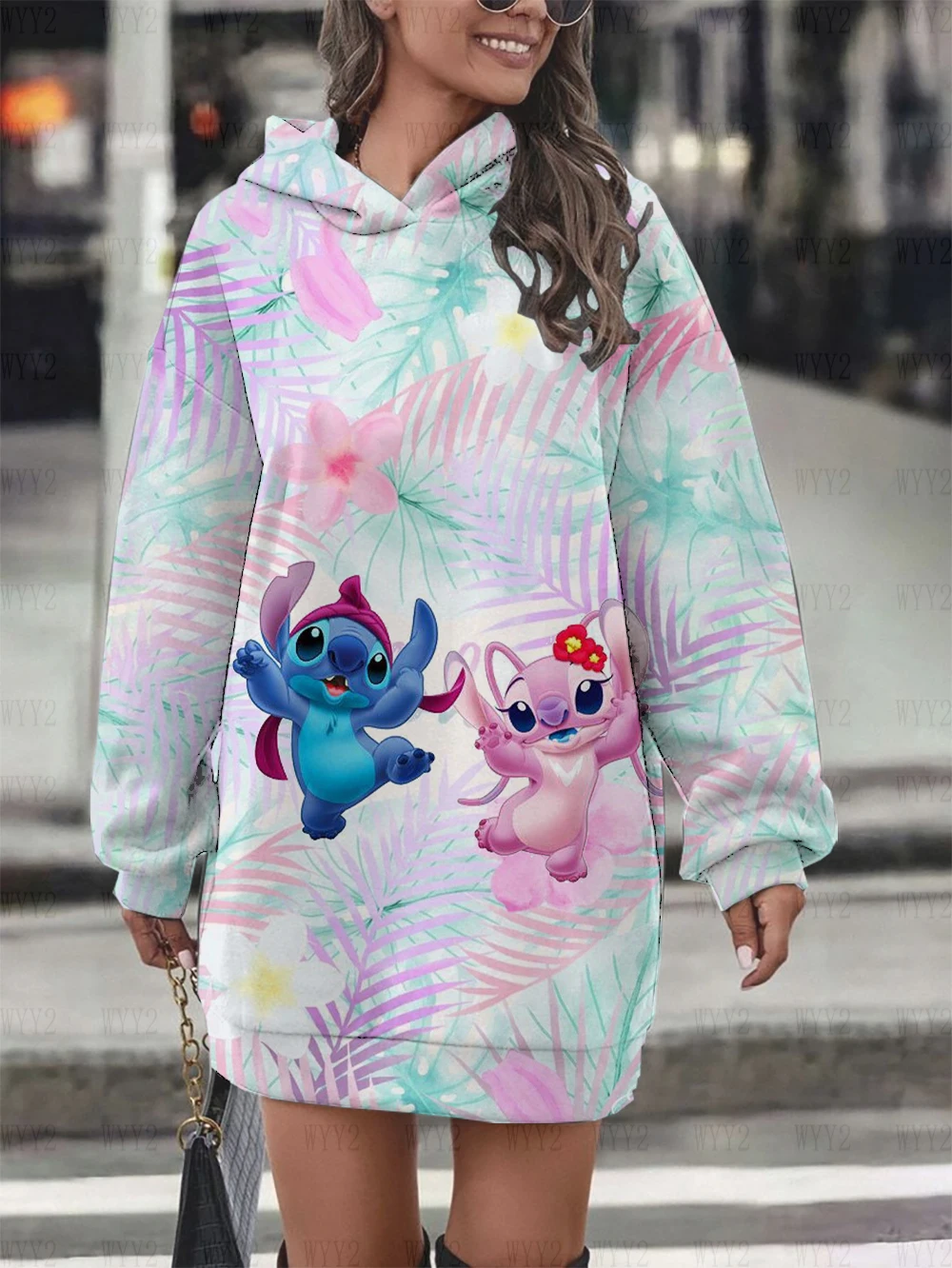 Women\'s New Printed Disney Stitch Hoodie Sweater Dress Casual Street Simple Wind Fashion Birthday Gift Sweater Dress Top