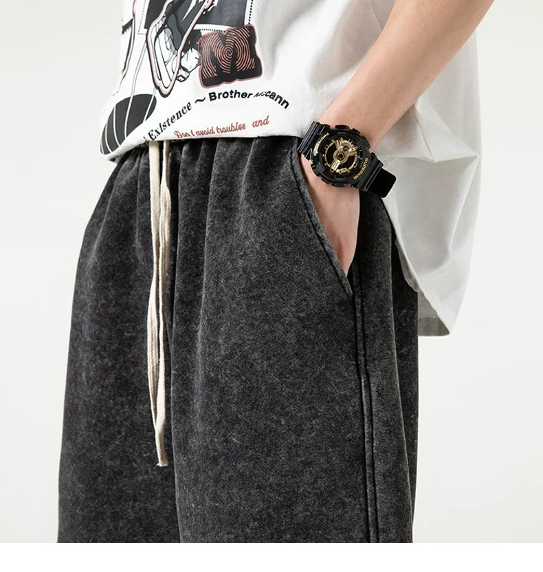 

290 Gsm 100% Cotton Acid Wash Shorts Vintage Hip Hop Loose Shorts Running Male shorts