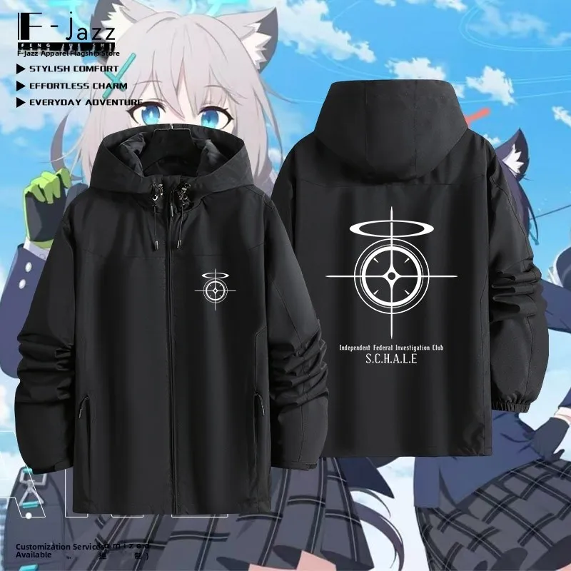 

Blue Archive Summer College Logo Printed Jaet ex Windproof Tee-in-One Outdoor Casual Sle Polyester Fiber Coat