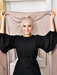 Hot Instant Chiffon Hijab With Magnetic Buckle Solid Color Woman Muslim Hijab Scarf Soft Islamic Turban Fashion Headband Shawl