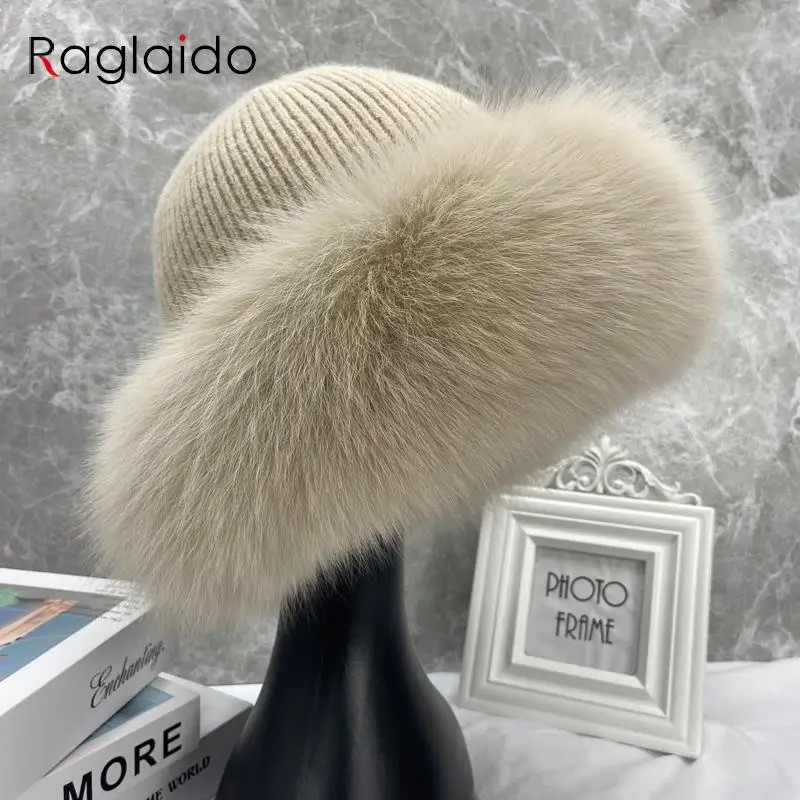 New Stylish Beanie Hats for Women Winter Warm Fluffy Bone Cap Soft Outdoor Thick Natural Fox Fur Hat Female Dome Hats