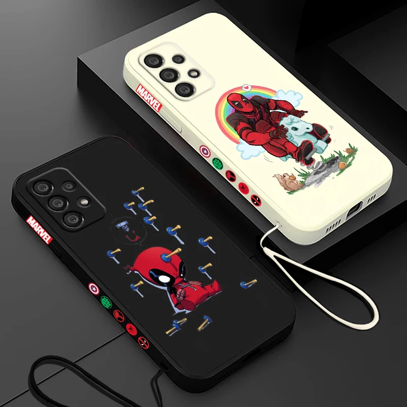 Marvel Deadpool Cartoon Cute Phone Case For Samsung A55 A53 A33 A52 A32 A71 A51 A21S A35 A25 5G Liquid Left Rope Funda