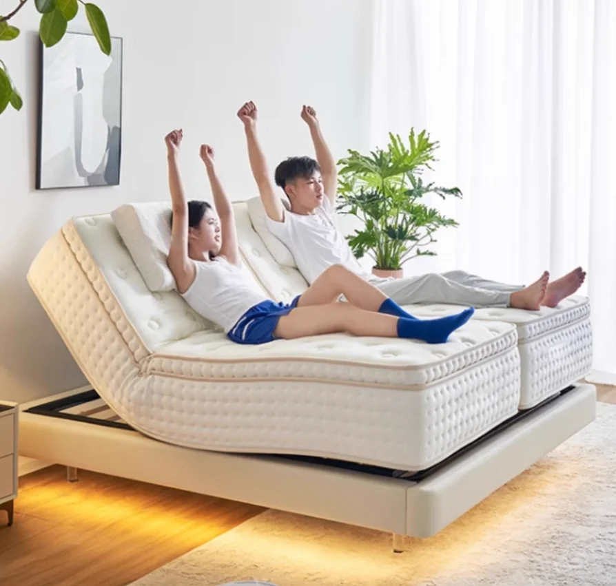 China Manufacturer Independent Split king Bed Queen Size Smart Adjustable Bed with Mattress High-end Smart Mattress