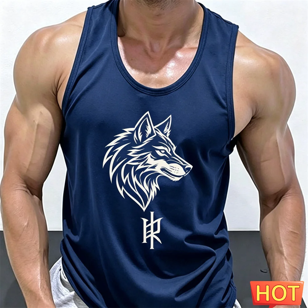 Summer wolf fitness vest men round neck sleeveless T-shirt Hard guy gym tank top men quick-dry men's t-shirts tank tops clothes