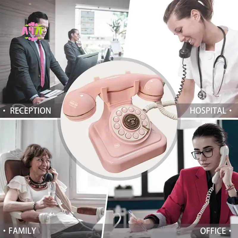 

A47F-Retro Style Wired Dial Telephone Plug-In Home Fixed Landline Antique European Office Telephone Fashion Decoration