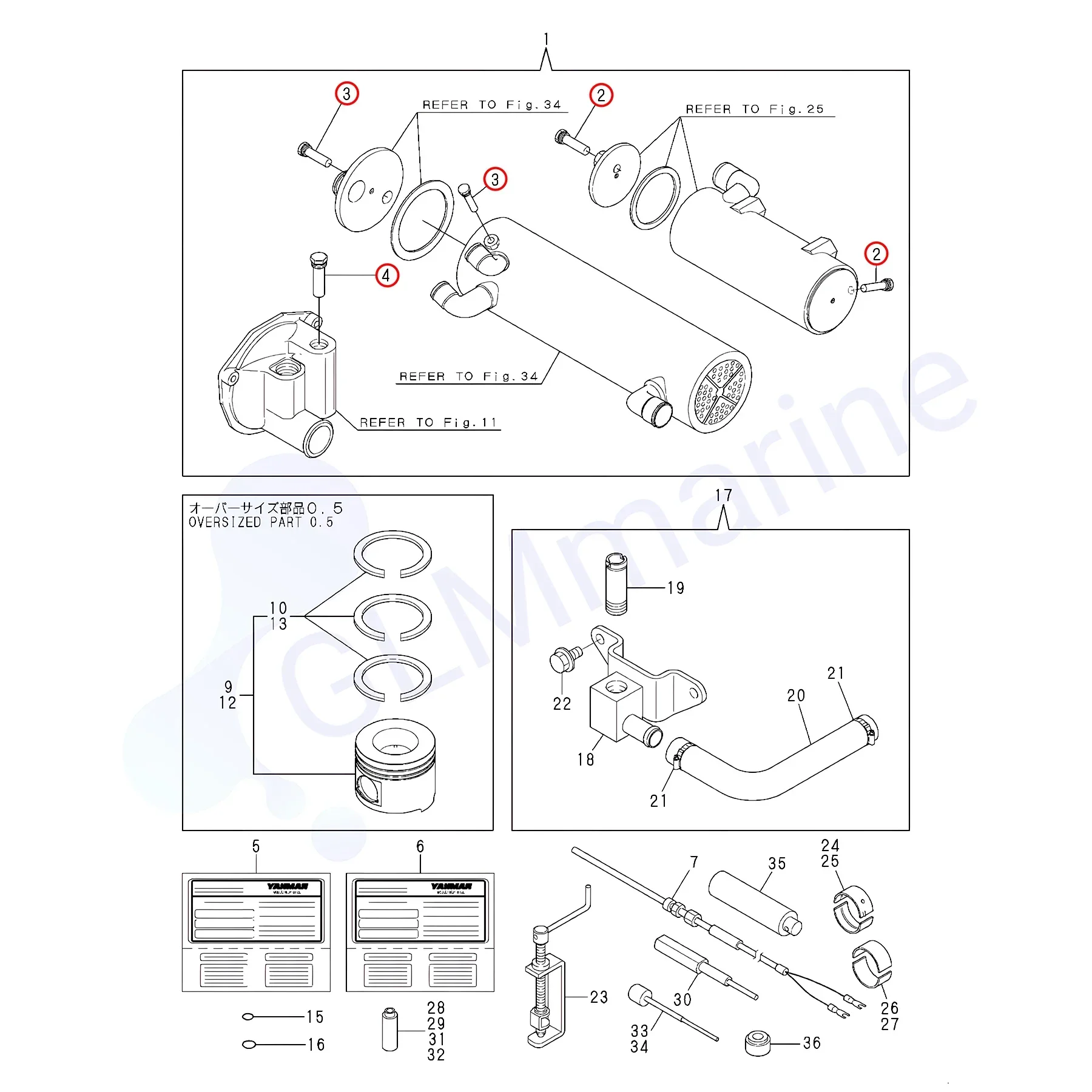 119773-92600 Ant-Corrosive Zinc Anode Kit for Yanmar 4LHA 6LP A 6LY Series Engines Oil Cooler Marine 119574-44150 119574-18790