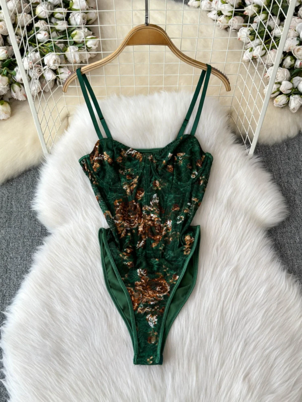 

Sexy Lace Crop Top And Bot One-Piece Women's Faion Design Slimming Base Layer Vest Trendy High Waist ort Pants