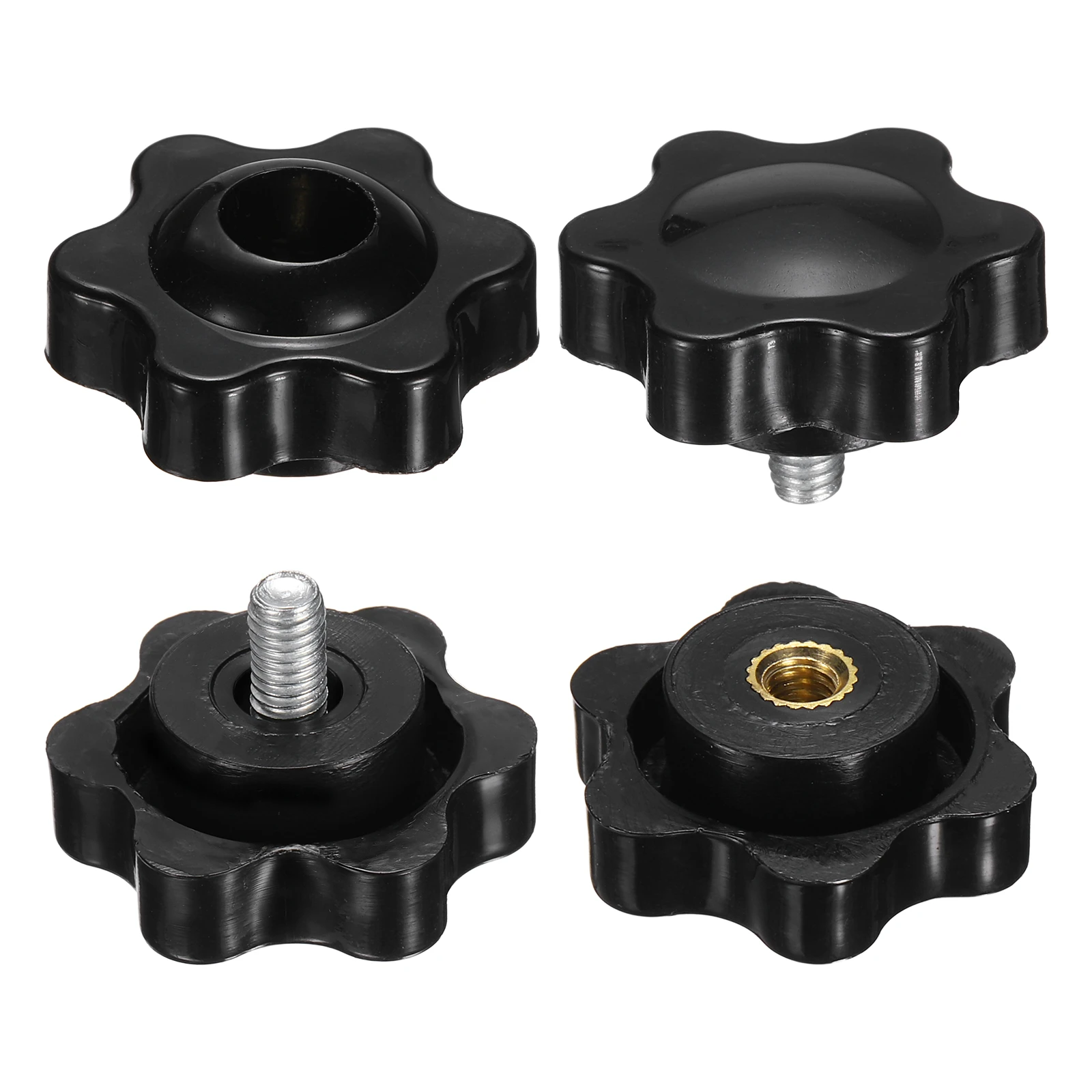 2Set Star Knobs 25/32/38mm Head Metric 6Star Threaded Stud Clamping Handle Screw in Through Hole Hand Jig Knob Thumb Screw Black