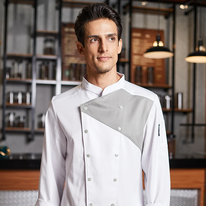 Veste de chef de restaurant occidental pour hommes et femmes, service attribuable à l'hôtel, uniforme de cuisinier de cuisine arrière, chemise de salopette de cuisson padramatique