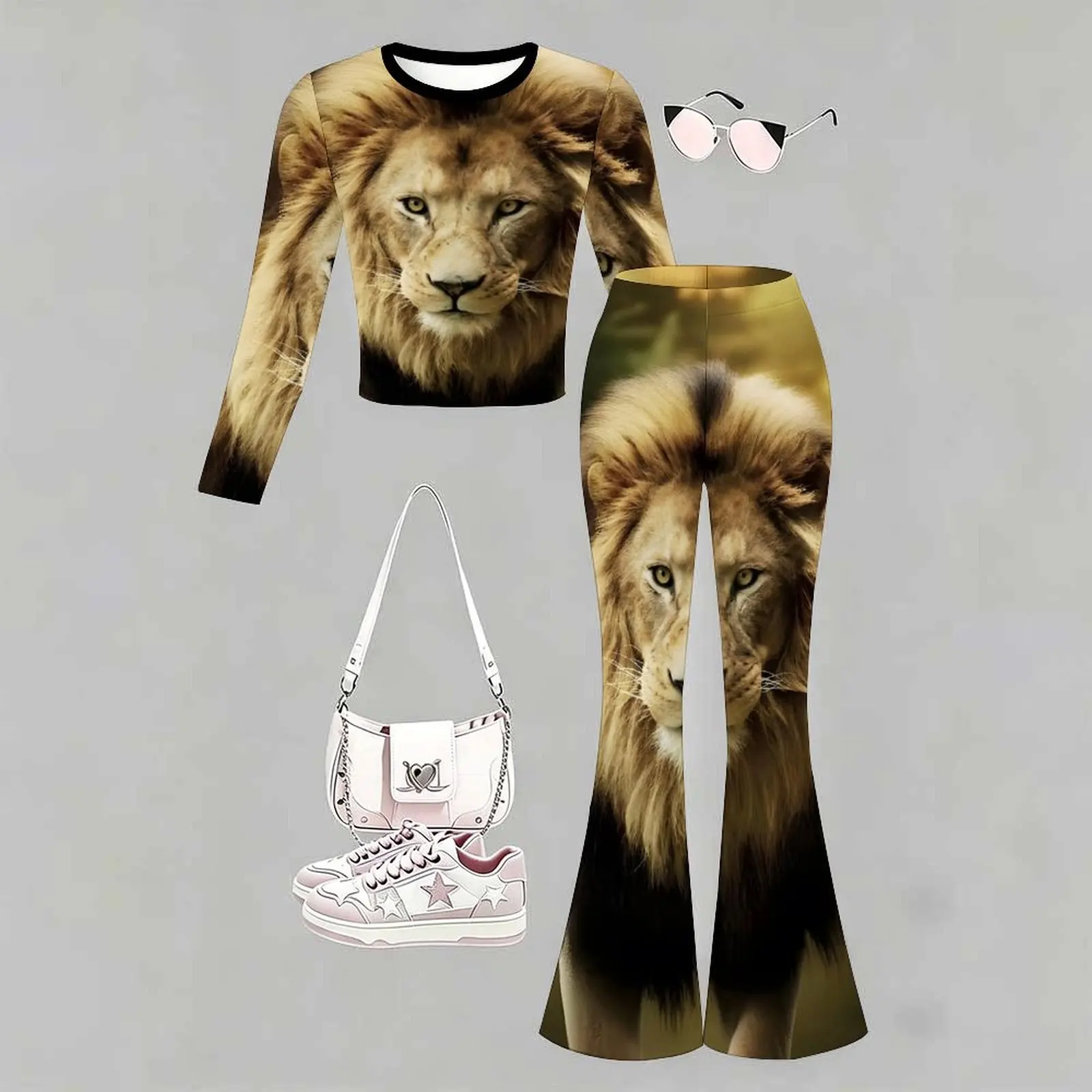 Slim Two-piece Set Fashion Bell-bottomed Pants Children's Casual Pants Autumn Winter Girls' Round Neck Long Sleeved