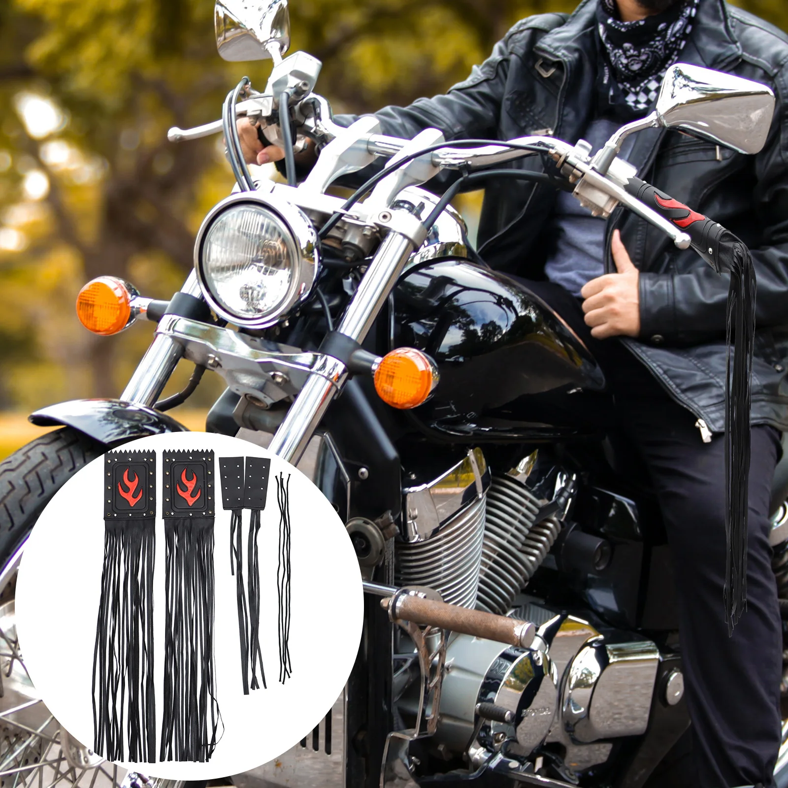 

1 Pair Motorcycle Pu Hand Grips Tassel Stylish Handlebar Fringe Wrap Cover Elegant Decorative Streamer For Bike Accessories