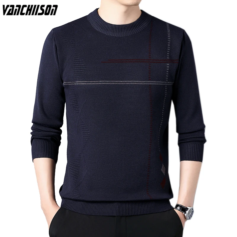 

Men Knit Jumpers Tops Sweater Pullover Thick for Autumn Winter Crossed Stripes Male Retro Vintage Fashion Casual Clothing 00356