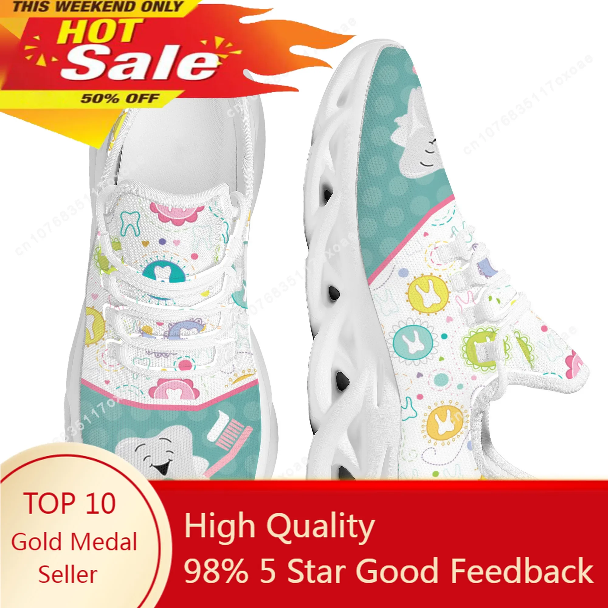 

Women Flats Cartoon Dentisit Tooth Pattern Casual Shoes Breathable Mesh Female Sneakers Work Comfort Zapatos Mujer