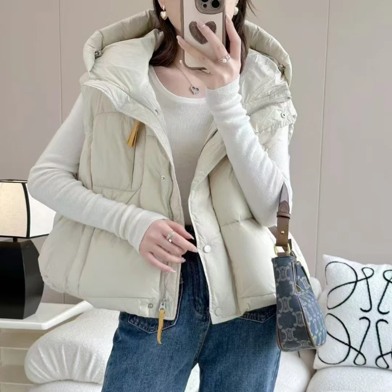 Women\'s New Winter Down Vest Warm 90 White Duck Down Jacket Loose Stand-up Collar Short Parkas Fashion Leisure Women\'s Vest