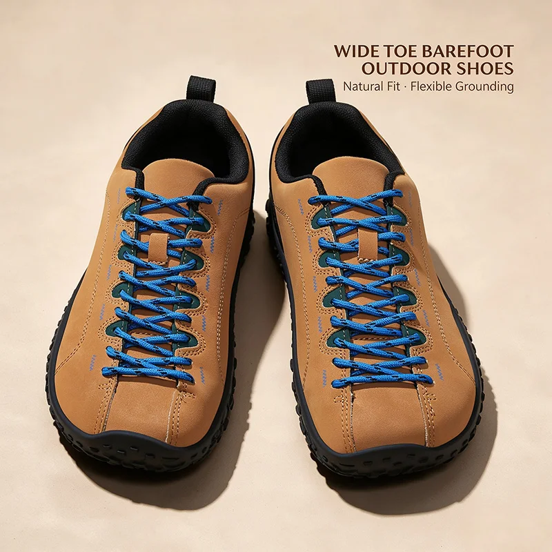 Men Wide Toe Box Barefoot Hiking Shoes Minimalist Outdoor Trail Walk Sneakers Non Slip Rugged Sole Footwear for Trekking Travel