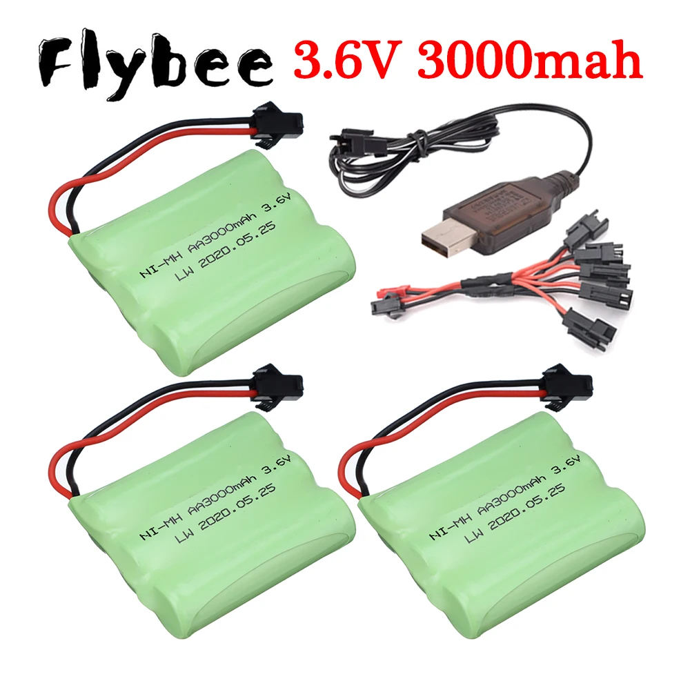 3.6V 3000mAh NIMH Battery with USB Charger Set For Rc Toy Cars Boats Guns Truck Ni-MH AA 2800mAh 3.6v Rechargeable Battery Pack