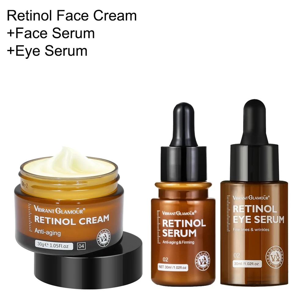 Crema Facial de Retinol + suero Facial + suero para ojos, conjunto antienvejecimiento, elimina las arrugas, bolsa para los ojos, blanqueamiento, crema hidratante para aclarar la piel