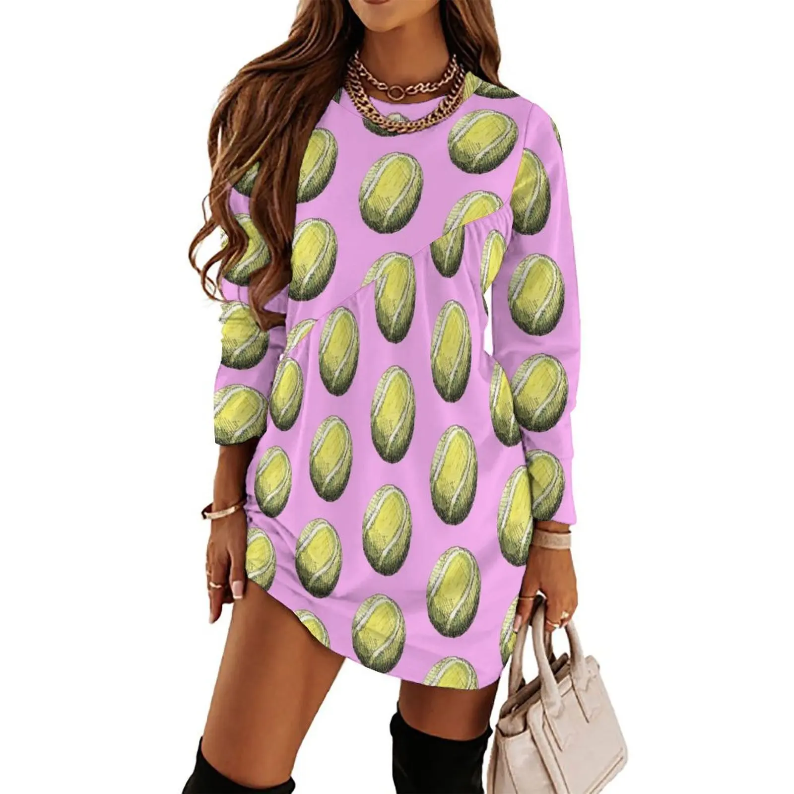 

Tennis Ball Pattern - Pink Long Sleeved Dress women"s fashion dresses ladies dresses for special occasions